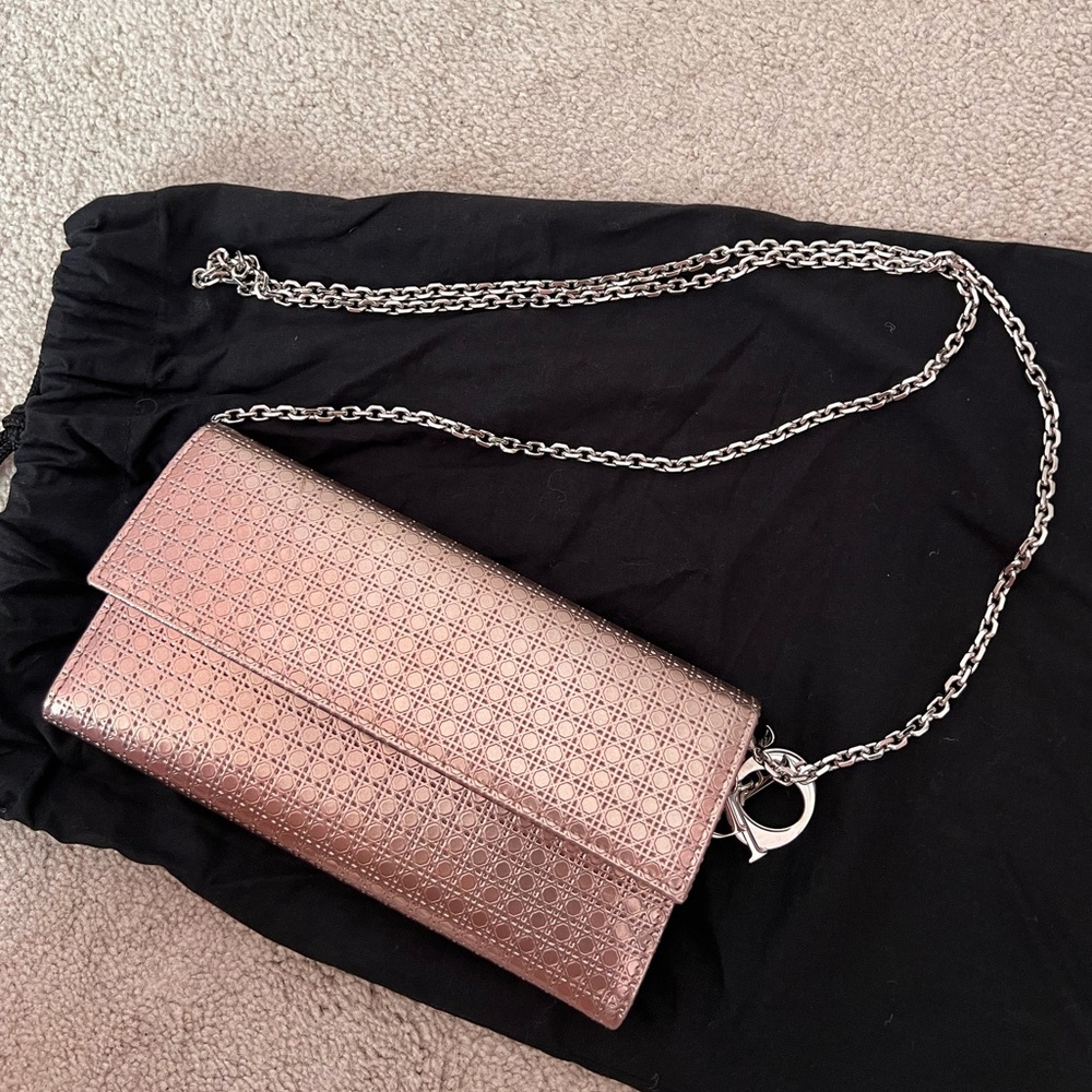 Christian Dior Lady Dior rose gold wallet on chain
